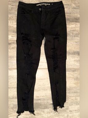 American Eagle Black Distressed Skinny Jeggings